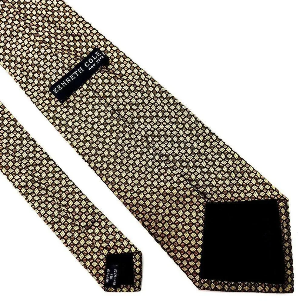 Kenneth Cole Silk Tie‎ Yellow Woven Geometric Handmade